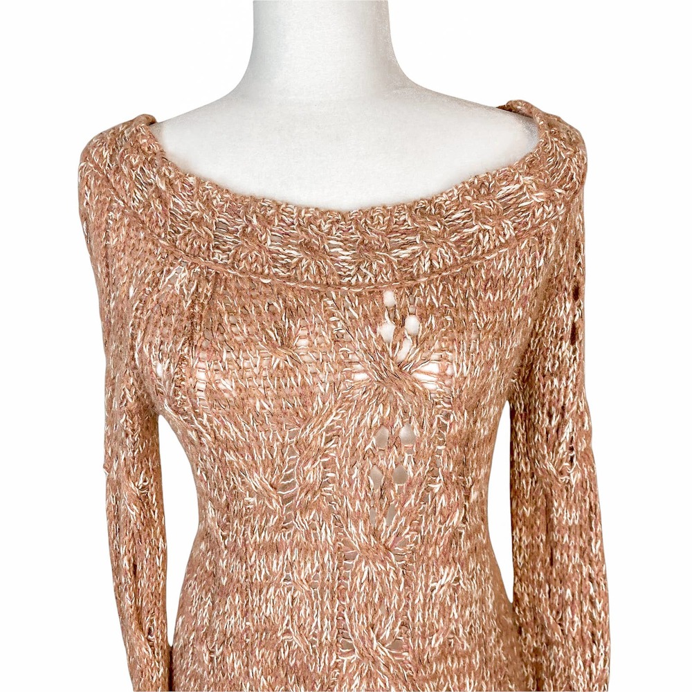 Free People Sweater Top Pink Crochet Oversized Bell Sleeve Sweater Size Small - Picture 7 of 9